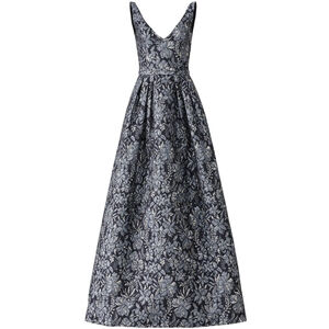 Theia Floral Slate Ballgown Dress Maxi Silver Floral $1,000 Size 8